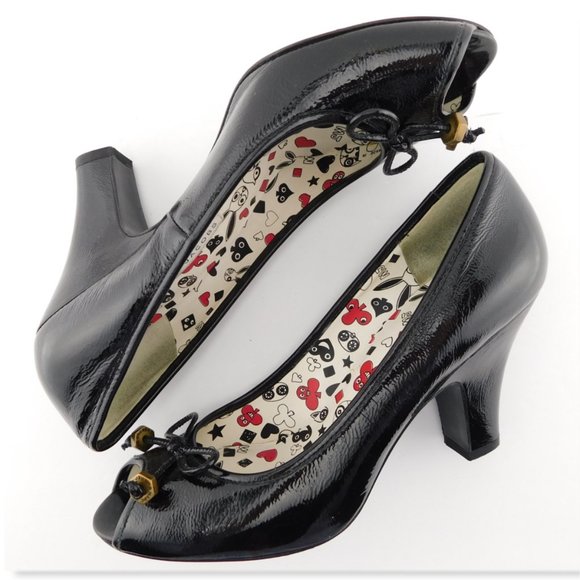 MARC JACOBS Logo Bow Black Patent Open Toe Pump 40 - Picture 5 of 8